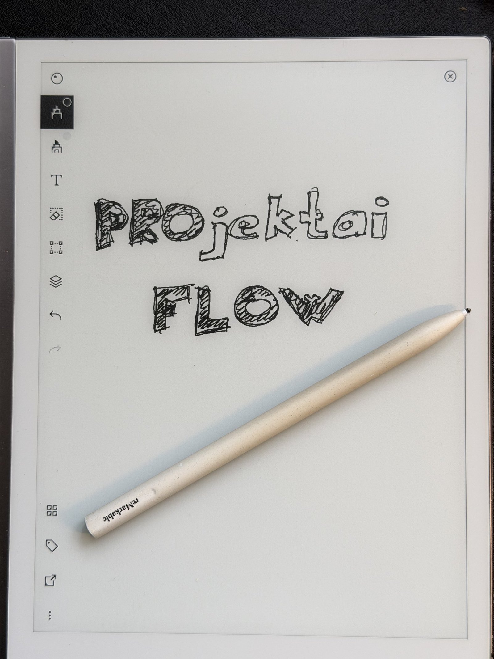 Ranka piešta užrašo „PROjektai FLOW
